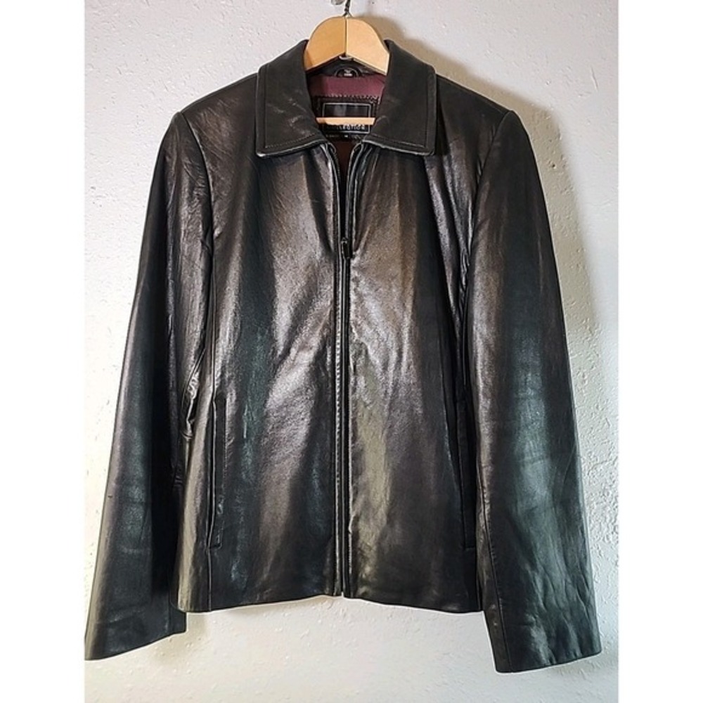 Adler Leather Jacket Womens Black Soft 100% Lambskin Zip Front Lined Pockets M